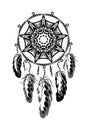A dreamcatcher, hand-drawn in ink. Royalty Free Stock Photo